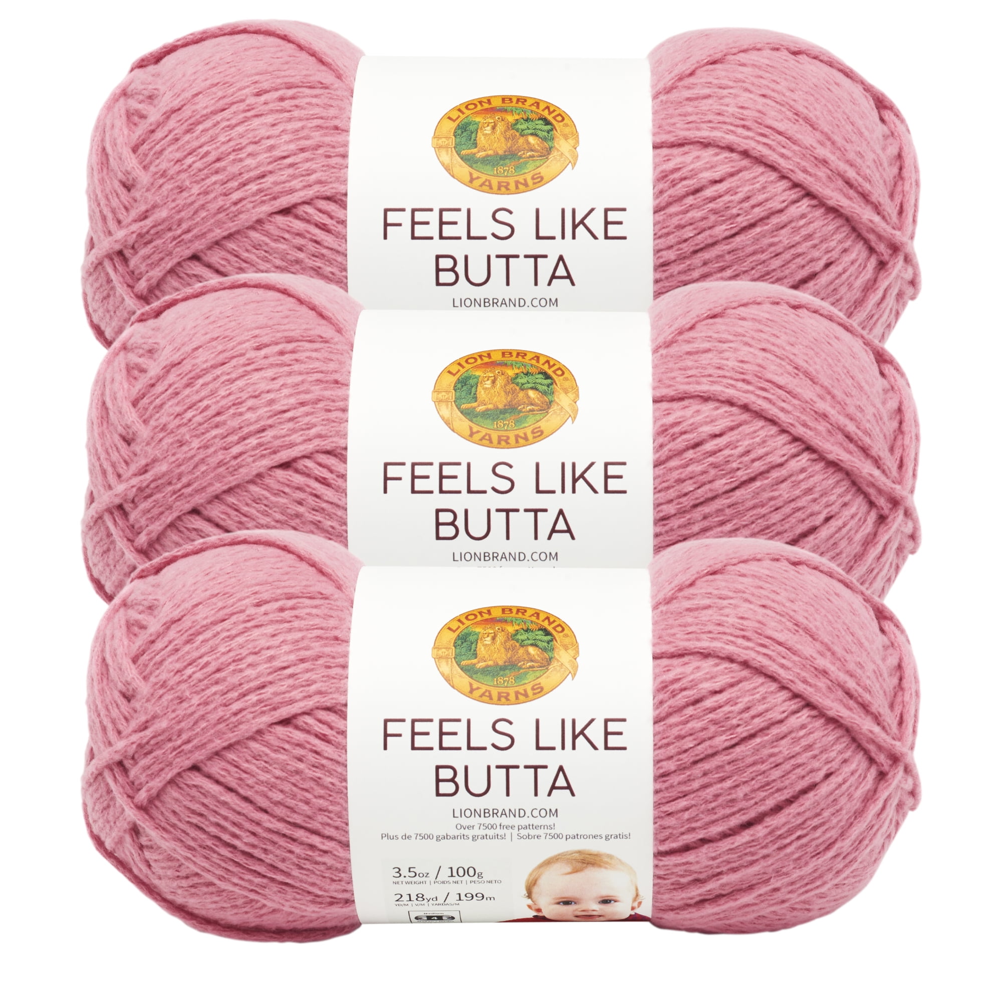 Lion Brand Feels Like Butta Yarn Ice 215-106 (6-Skein) Same Dye Lot Worsted Medium #4 Soft Knitting Yarn Crochet 100% Polyester Bundle with 1