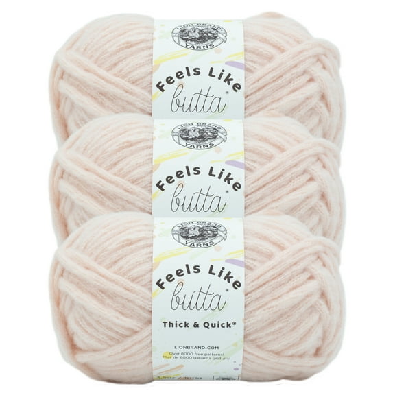 Lion Brand Yarn Feels Like Butta Thick & Quick Peach Blush Super Bulky Polyester Pink Yarn 3 Pack