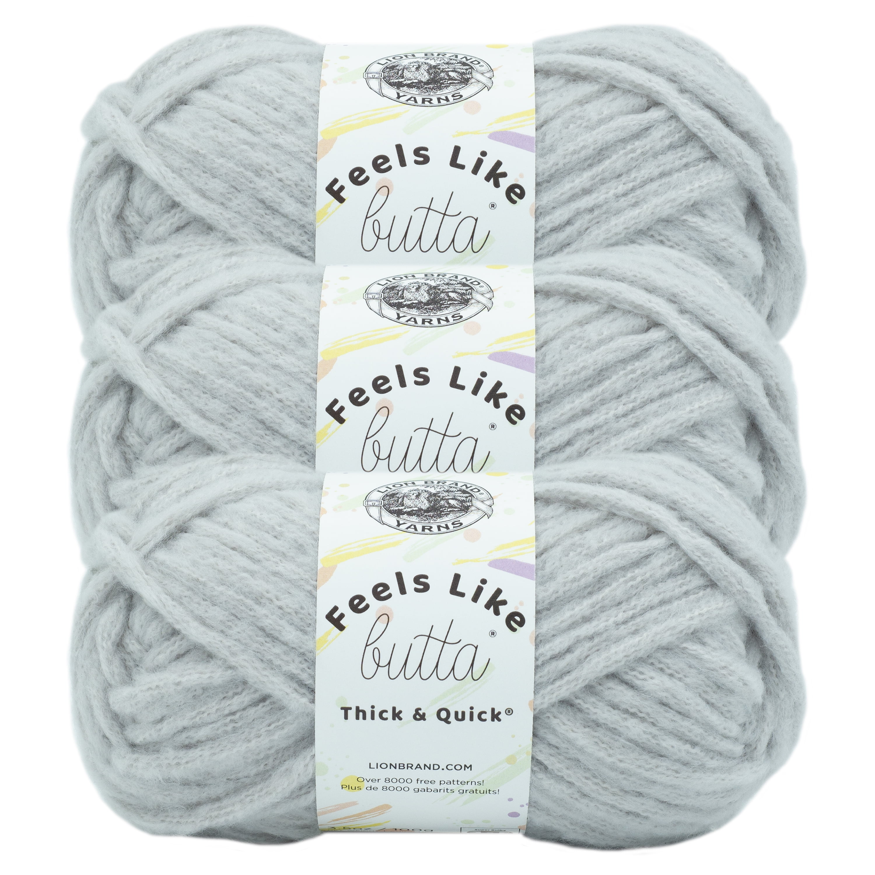 Lion Brand Yarn Feels Like Butta Thick & Quick Quiet Grey Super Bulky  Polyester Gray Yarn 3 Pack - Yahoo Shopping