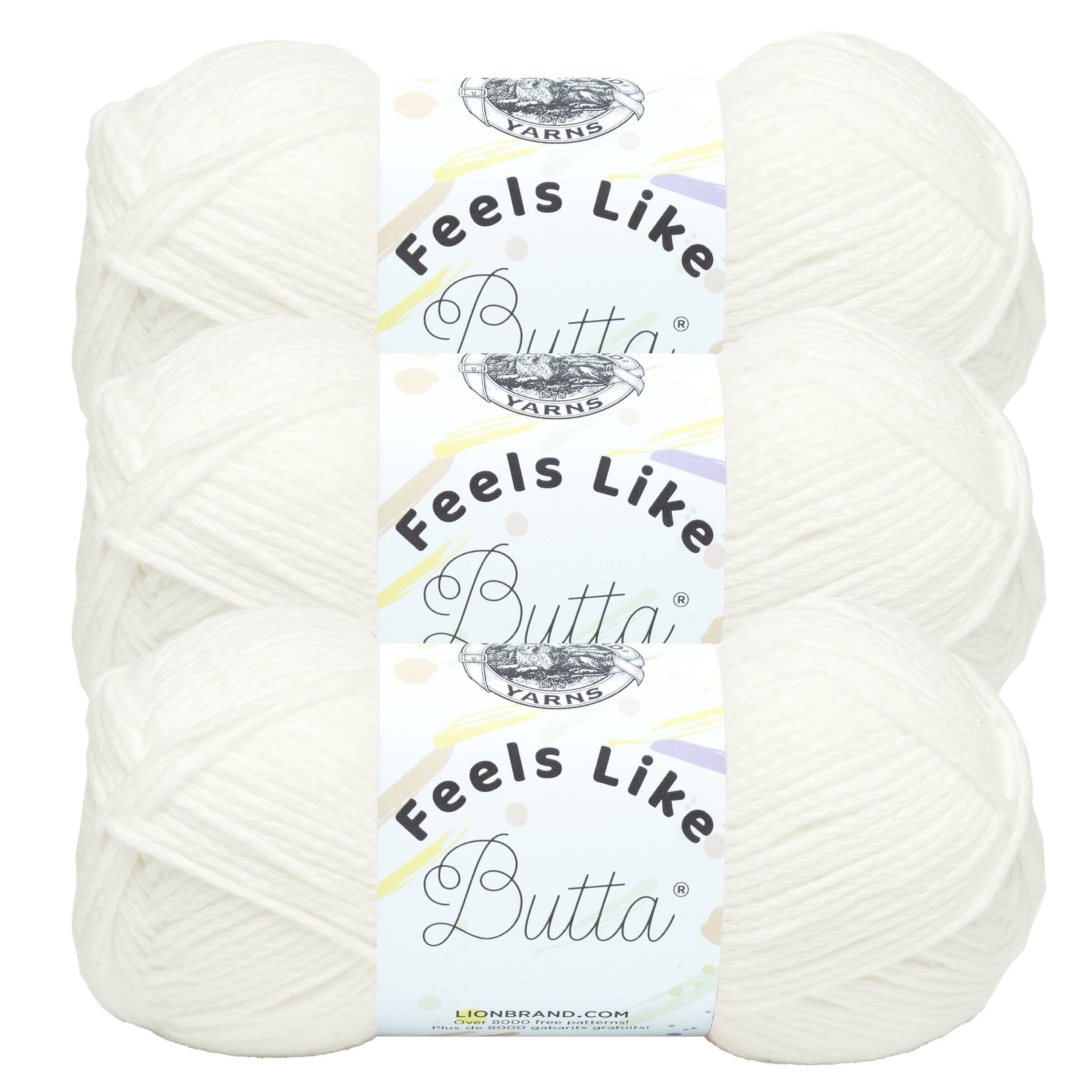 Lion Brand Yarn Feels Like Butta White Medium Polyester Yarn 3 Pack