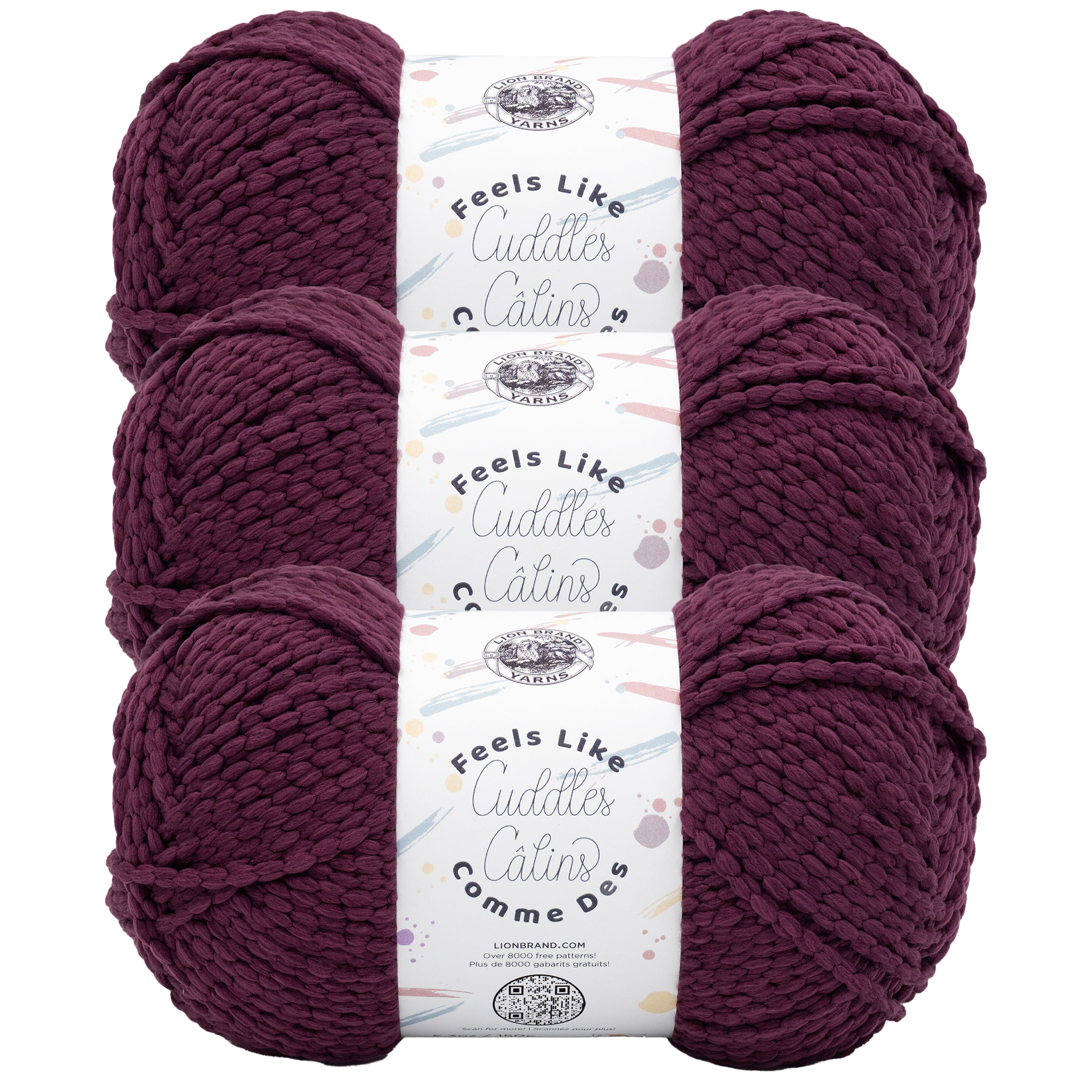 Lion Brand Yarn Feels Like Cuddles Eggplant Bulky Polyester Yarn 3 Pack