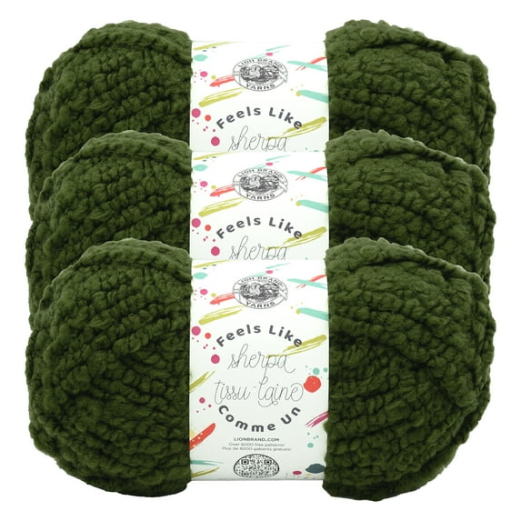 Lion Brand Yarn Feels Like Sherpa Evergreen Bulky Acrylic, Polyester Yarn 3 Pack