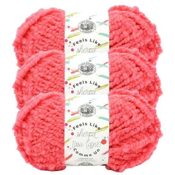 Lion Brand Yarn Feels Like Sherpa Flamingo Bulky Acrylic, Polyester Yarn 3 Pack