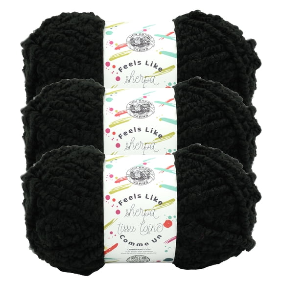 Lion Brand Yarn Feels Like Sherpa Onyx Bulky Acrylic, Polyester Yarn 3 Pack