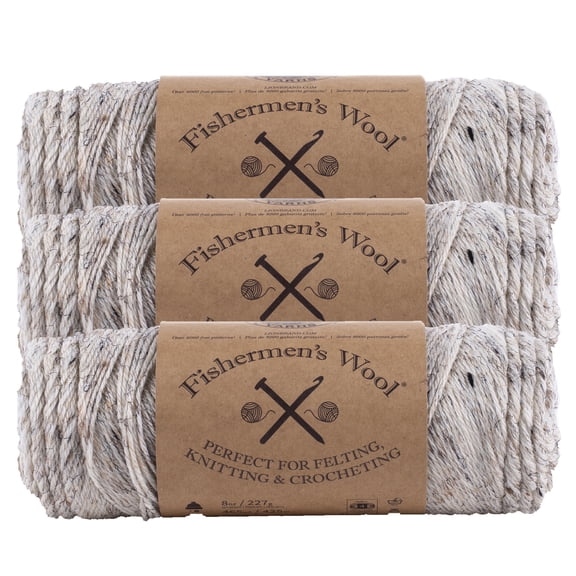 Lion Brand Yarn Fishermen's Wool Birch Tweed Medium Wool, Acrylic Yarn 3 Pack