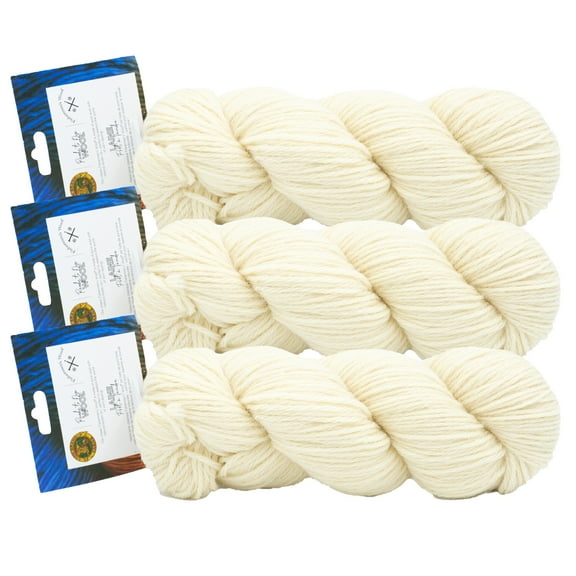 Lion Brand Yarn Fishermen's Wool Ready to Dye Hank Natural 106-098AZ Medium Pure Virgin Wool Yarn 3 Pack