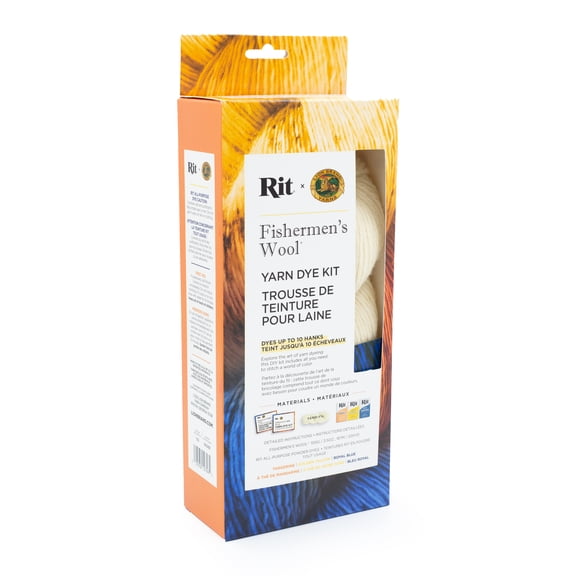 Lion Brand Yarn Fishermen's Wool Yarn Rit Kit Tangerine, Golden Yellow, Blue Medium Pure Virgin Wool Multi Yarn 1 Kit