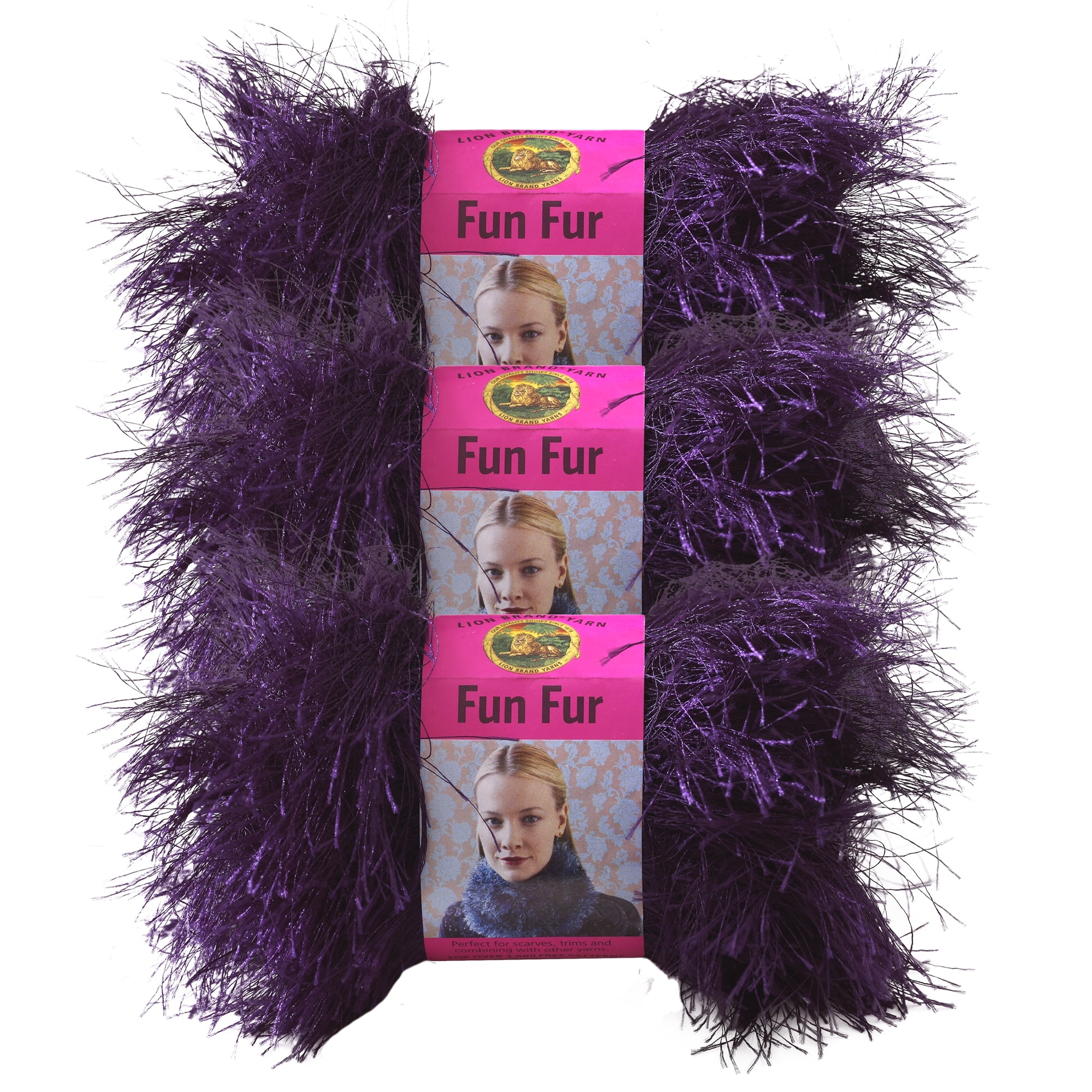 Lion Brand Yarn Fun Fur Grape Eyelash Bulky Polyester Purple Yarn 3 Pack