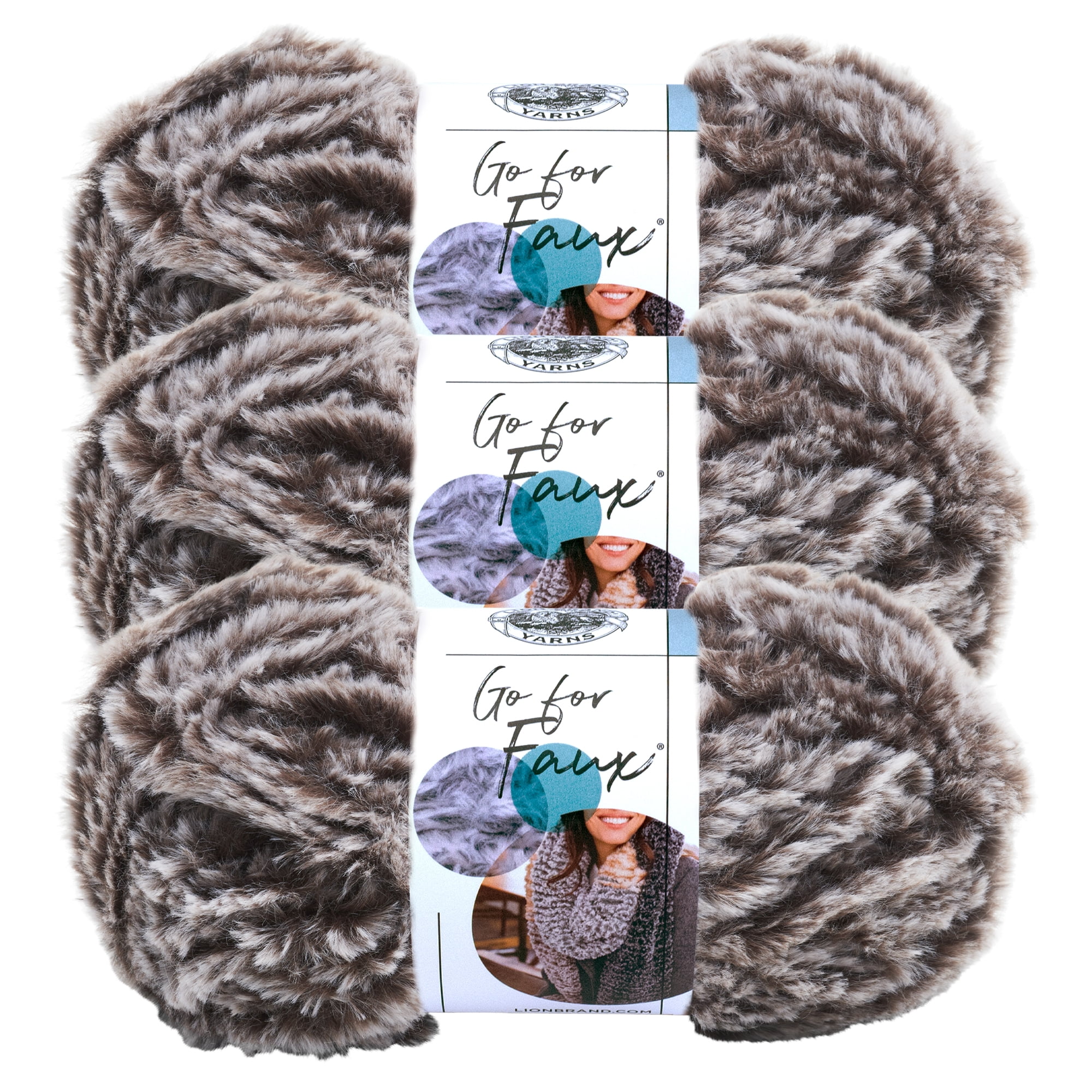 Lion Brand Yarn Go For Faux Bear Faux Fur Super Bulky Polyester Brown Yarn  3 Pack