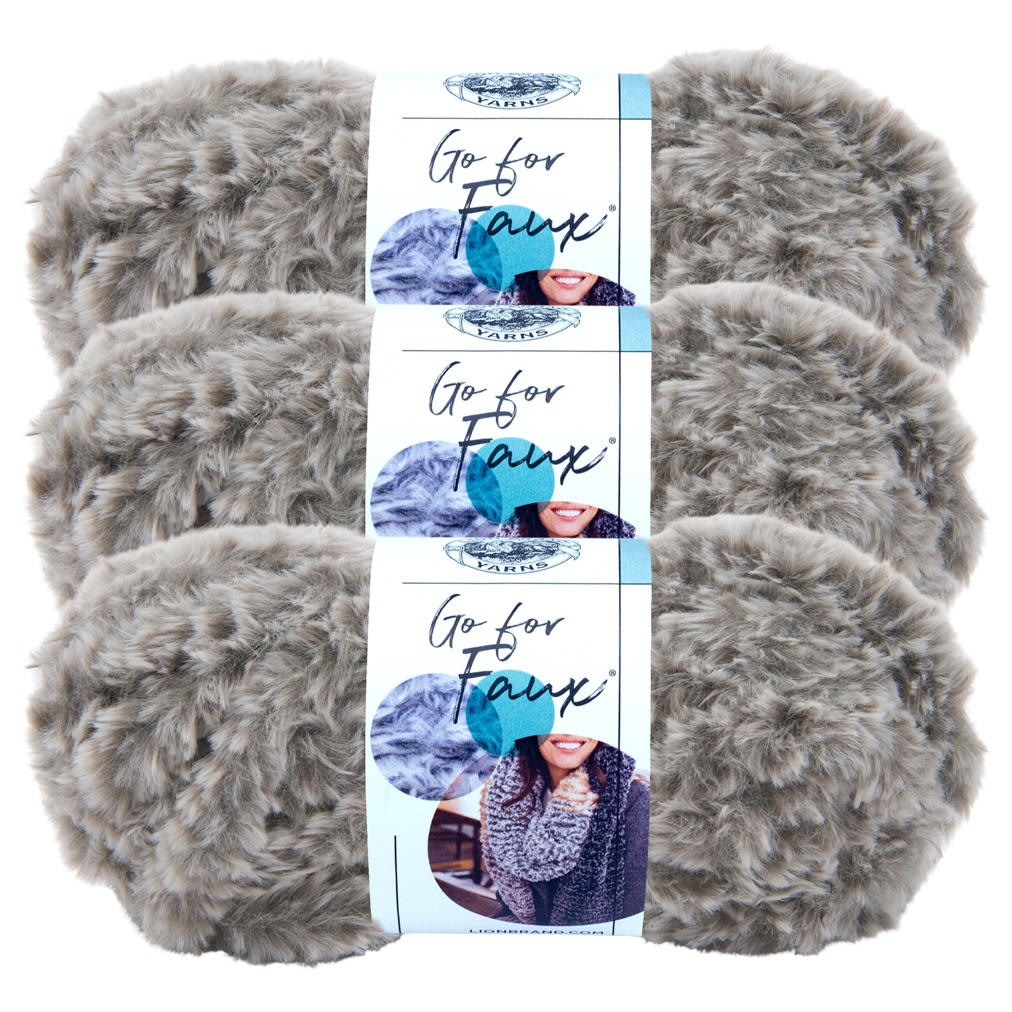 Lion Brand Yarn Go For Faux Bear Faux Fur Super Bulky Polyester Brown Yarn  3 Pack 