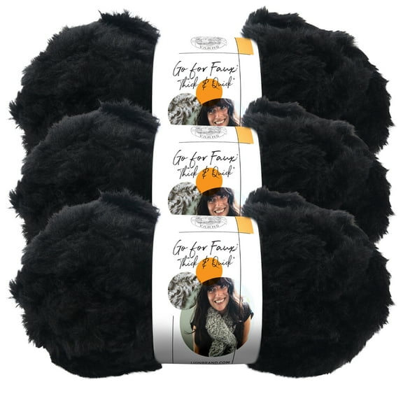 Lion Brand Yarn Go for Faux Thick & Quick Black Panther Jumbo Polyester Yarn 3 Pack