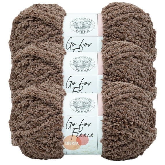 Lion Brand Yarn Go for Fleece Sherpa Clay Super Soft Sherpa Jumbo Polyester Brown Yarn 3 Pack