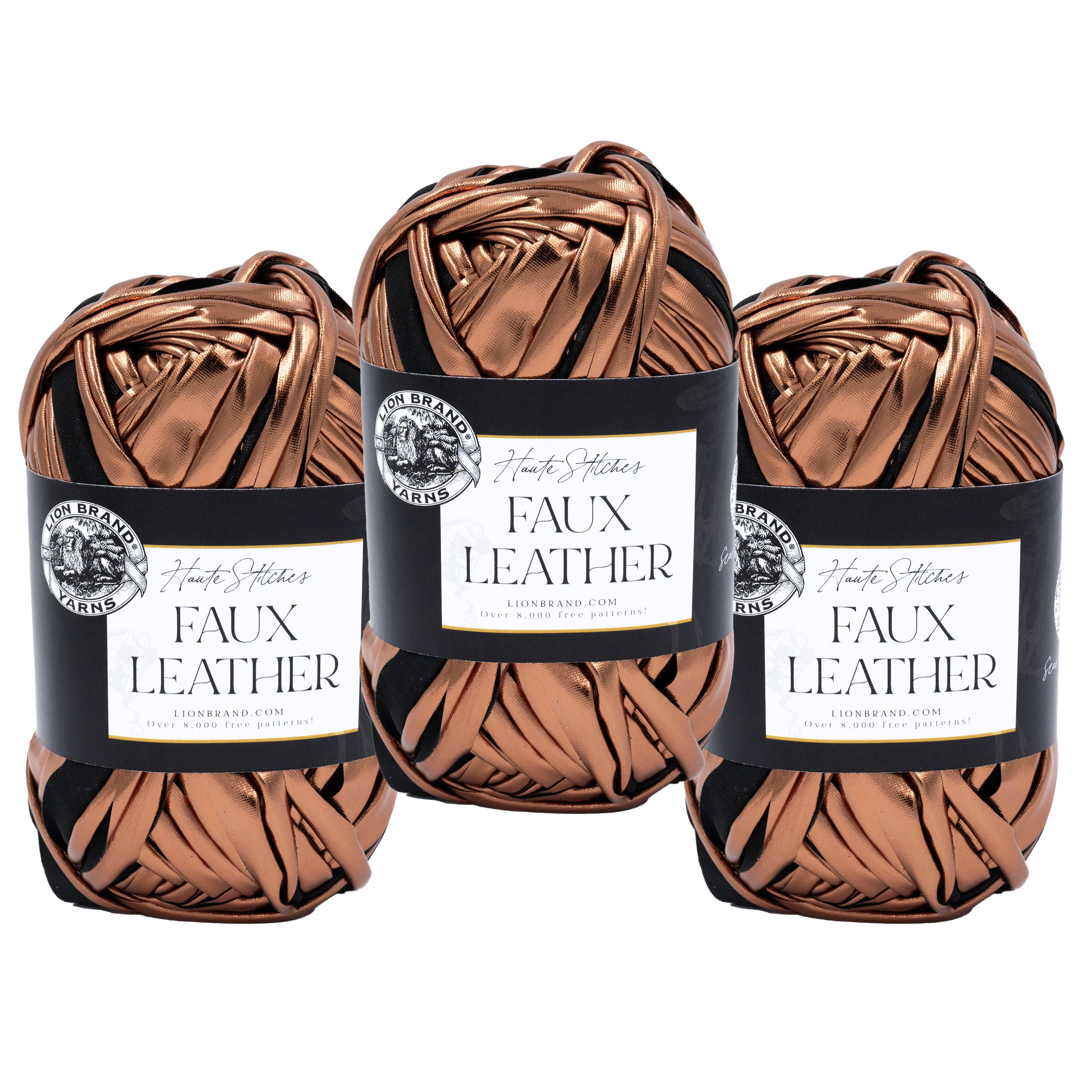 Lion Brand Yarn Haute Stitches Faux Leather Bronze Super Bulky Polyester Bronze Yarn 3 Pack