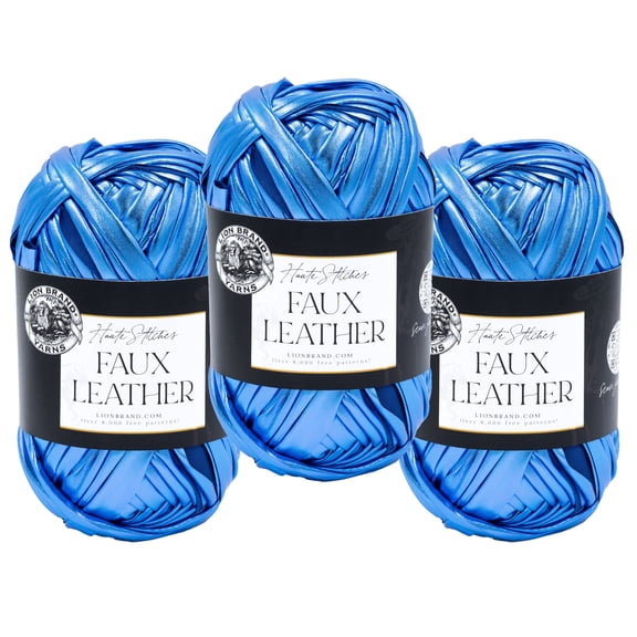 Lion Brand Yarn Haute Stitches Faux Leather Cruise Super Bulky Polyester Blue Yarn 3 Pack