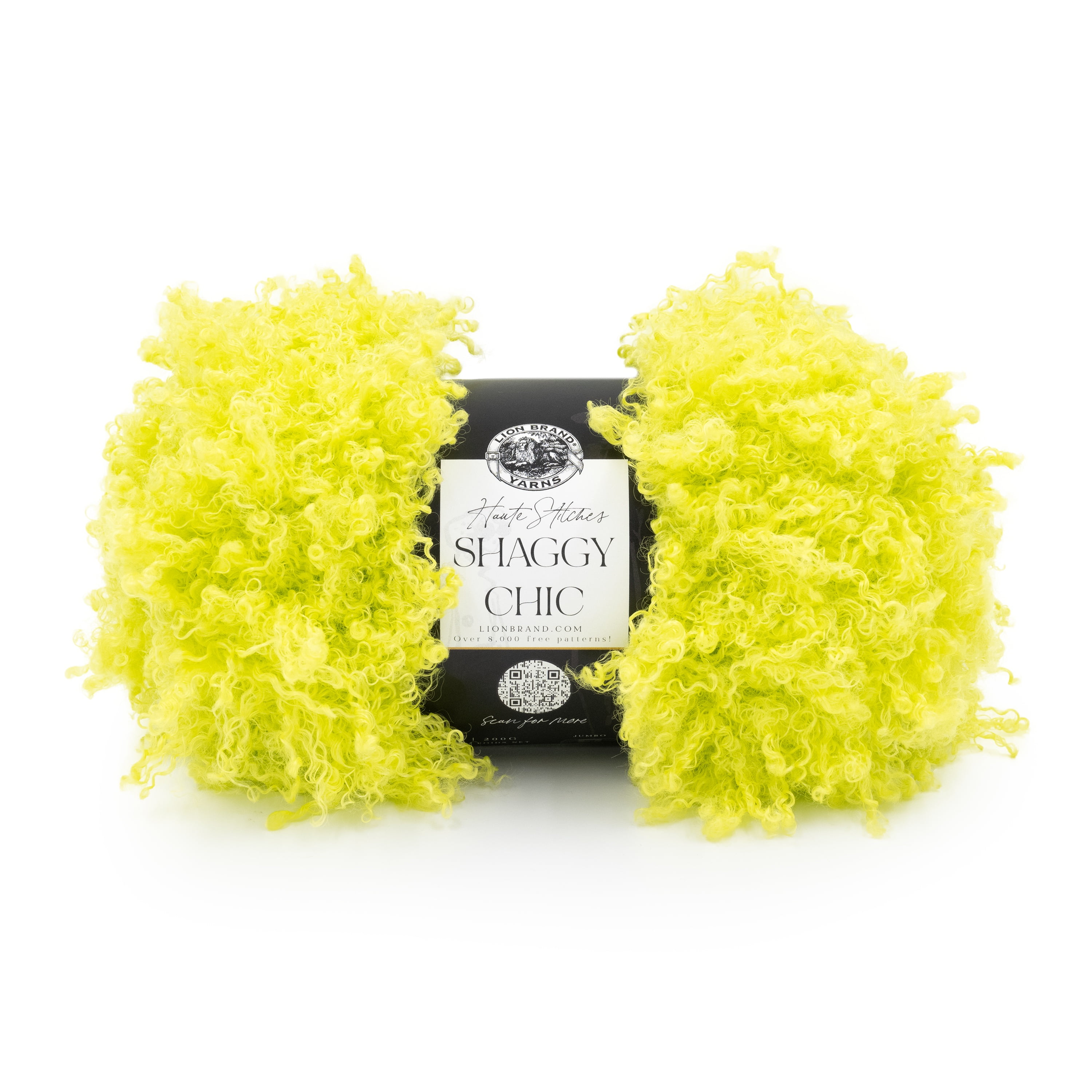 Lion Brand Yarn Haute Stitches Shaggy Chic Acid Green Jumbo Polyester Green Yarn 1 Skein