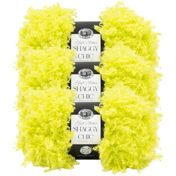 Lion Brand Yarn Haute Stitches Shaggy Chic Acid Green Jumbo Polyester Yarn 3 Pack