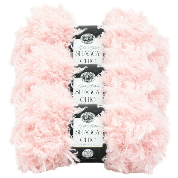 Lion Brand Yarn Haute Stitches Shaggy Chic Bubblegum Pink Jumbo Polyester Yarn 3 Pack