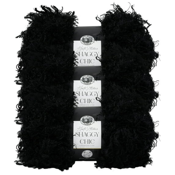 Lion Brand Yarn Haute Stitches Shaggy Chic Ebony Jumbo Polyester Yarn 3 Pack
