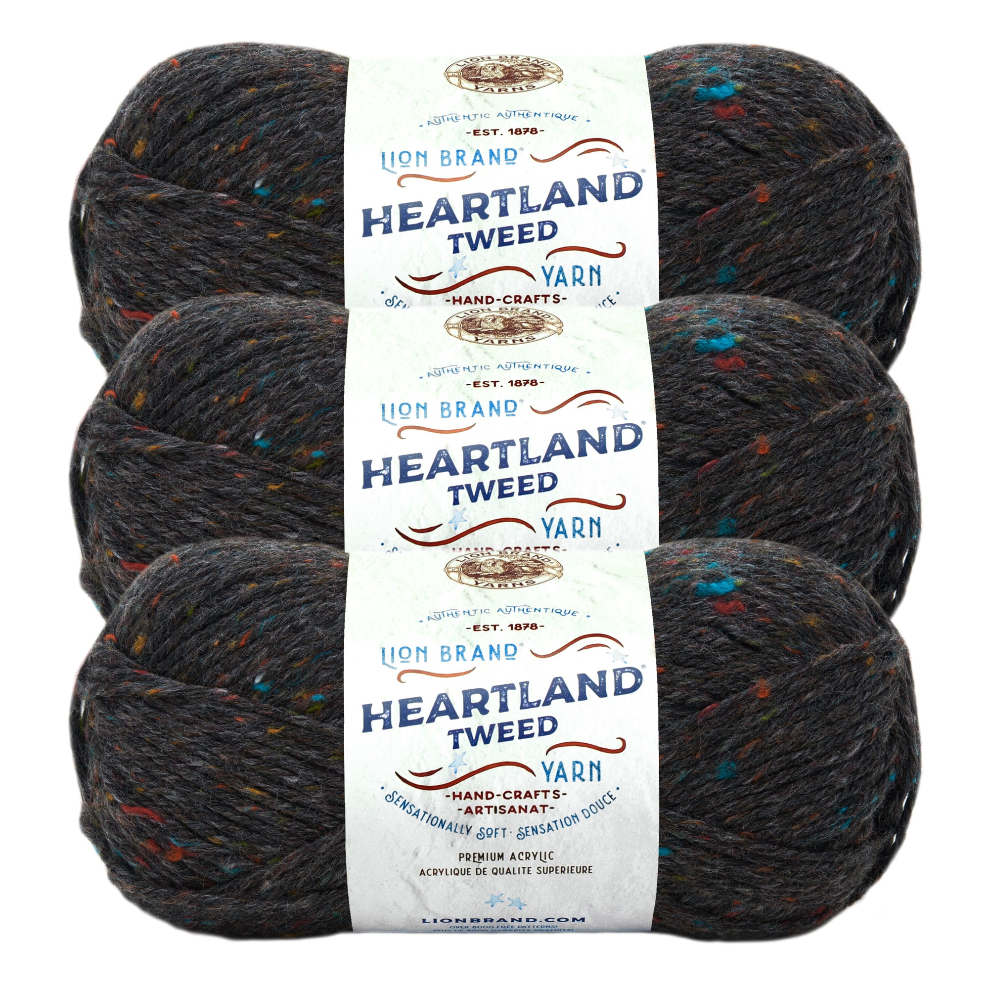 Lion Brand Yarn Heartland Black Canyon Tweed Medium Acrylic Yarn 3 Pack