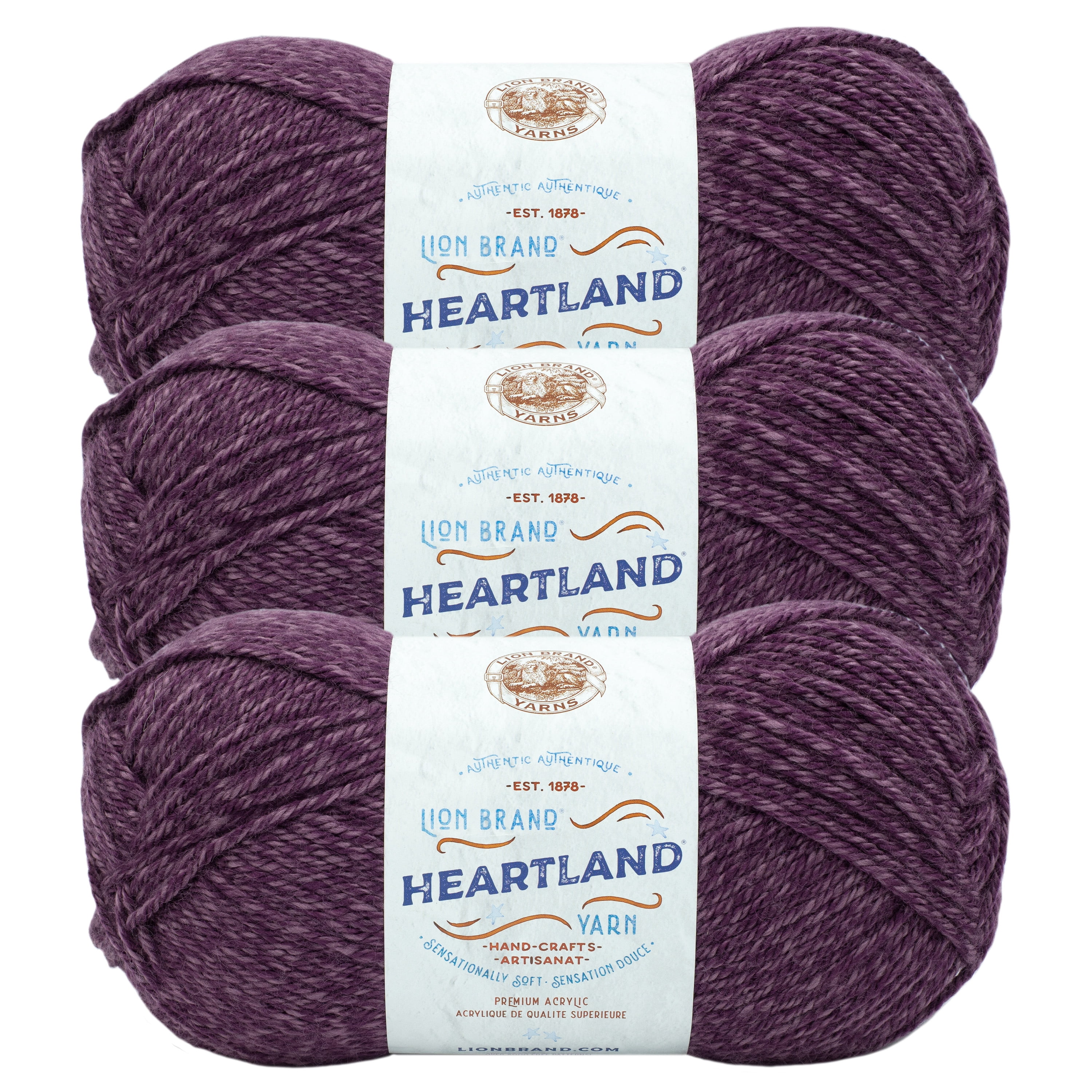 Lion Brand Yarn Heartland New River Gorge Medium Acrylic Purple Yarn 3 Pack