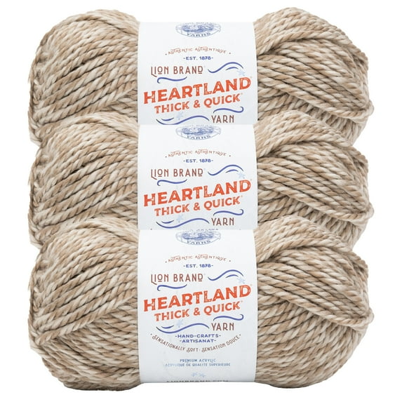 Lion Brand Yarn Heartland Thick & Quick Balboa Super Bulky Acrylic Beige Yarn 3 Pack