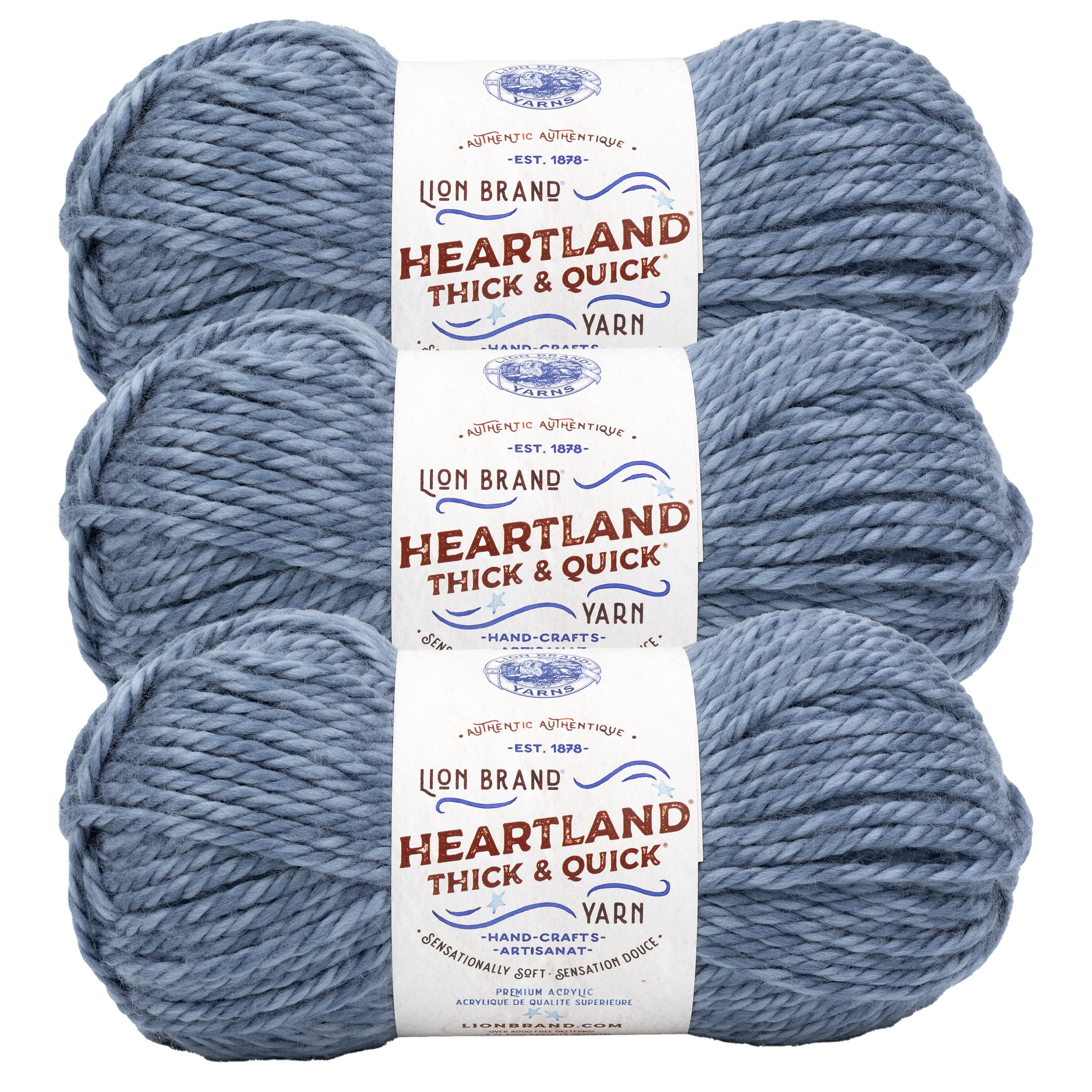 Lion Brand Yarn Heartland Thick & Quick Belle Isle Super Bulky Acrylic Blue Yarn 3 Pack