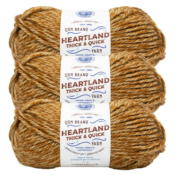 Lion Brand Yarn Heartland Thick & Quick Zilker Super Bulky Acrylic Brown Yarn 3 Pack