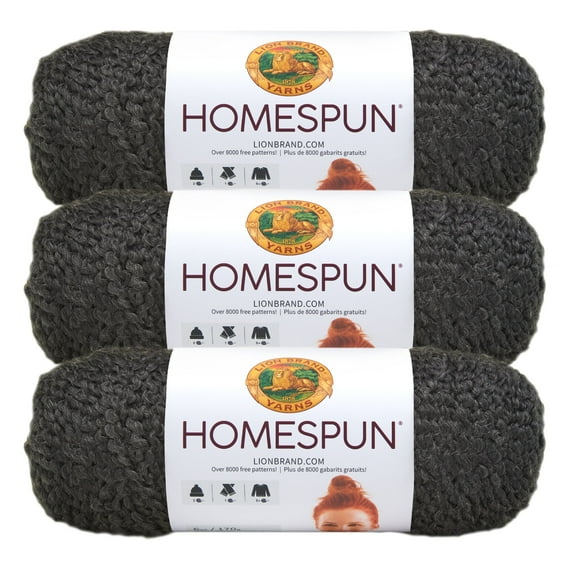 Lion Brand Yarn Homespun Black 790-373 Bulky Acrylic, Polyester Yarn 3 Pack