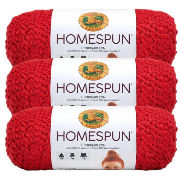 Lion Brand Yarn Homespun Candy Apple, red yarn, 790-375 Bulky Acrylic, Polyester Yarn 3 Pack