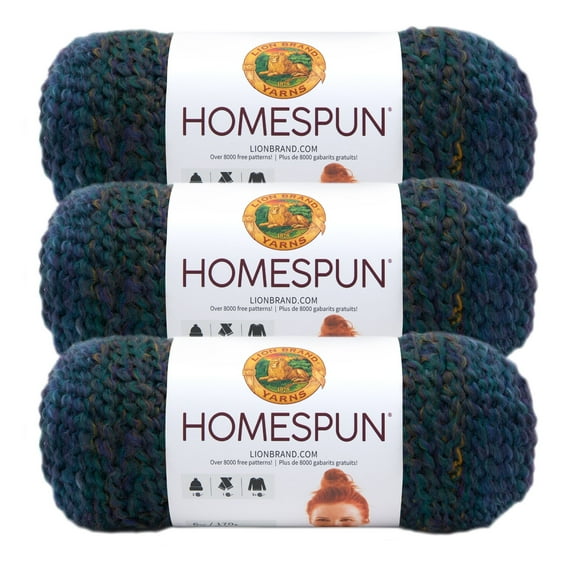 Lion Brand Yarn Homespun Celestial Stripes, deep purple & green mixed yarn, 790-236B Bulky Acrylic, Polyester Yarn 3 Pack