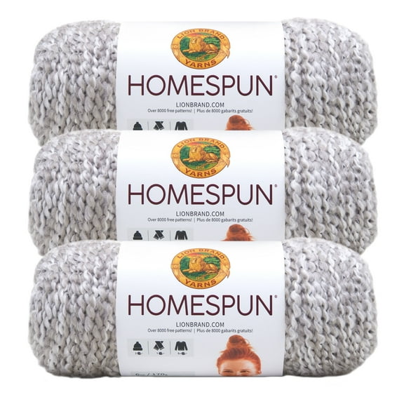 Lion Brand Yarn Homespun Clouds, grey mixed yarn, 790-600C Bulky Acrylic, Polyester Yarn 3 Pack