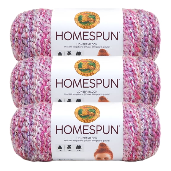Lion Brand Homespun Bulky Textured Soft Polyester Yarn, Mixed Berries, 3 Pack