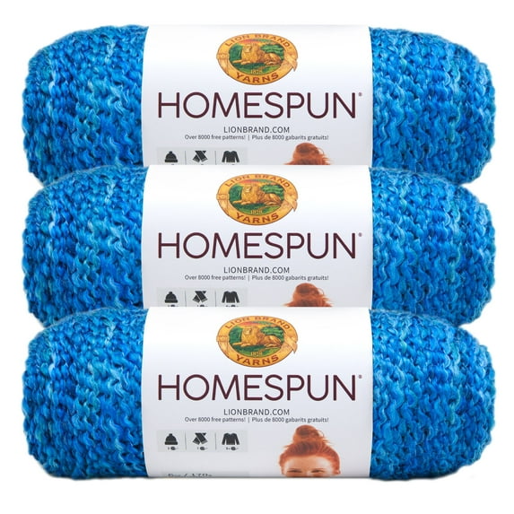 Lion Brand Yarn Homespun Montana Sky, Blue yarn, 790-368 Bulky Acrylic, Polyester Yarn 3 Pack