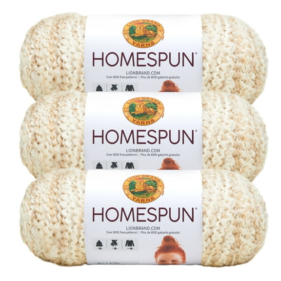 Lion Brand Yarn Homespun Pearls, off-white mixed yarn, 790-412A Bulky Acrylic, Polyester Yarn 3 Pack