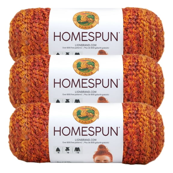 Lion Brand Yarn Homespun Wild Fire, orange & gold mixed yarn, 790-408B Bulky Acrylic, Polyester Yarn 3 Pack