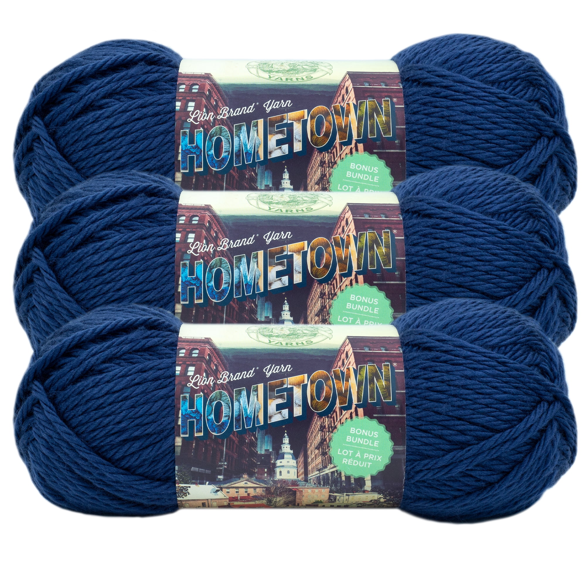 Lion Brand Yarn Hometown Bonus Bundle San Diego Navy Basic Super Bulky Acrylic Blue Yarn 3 Pack