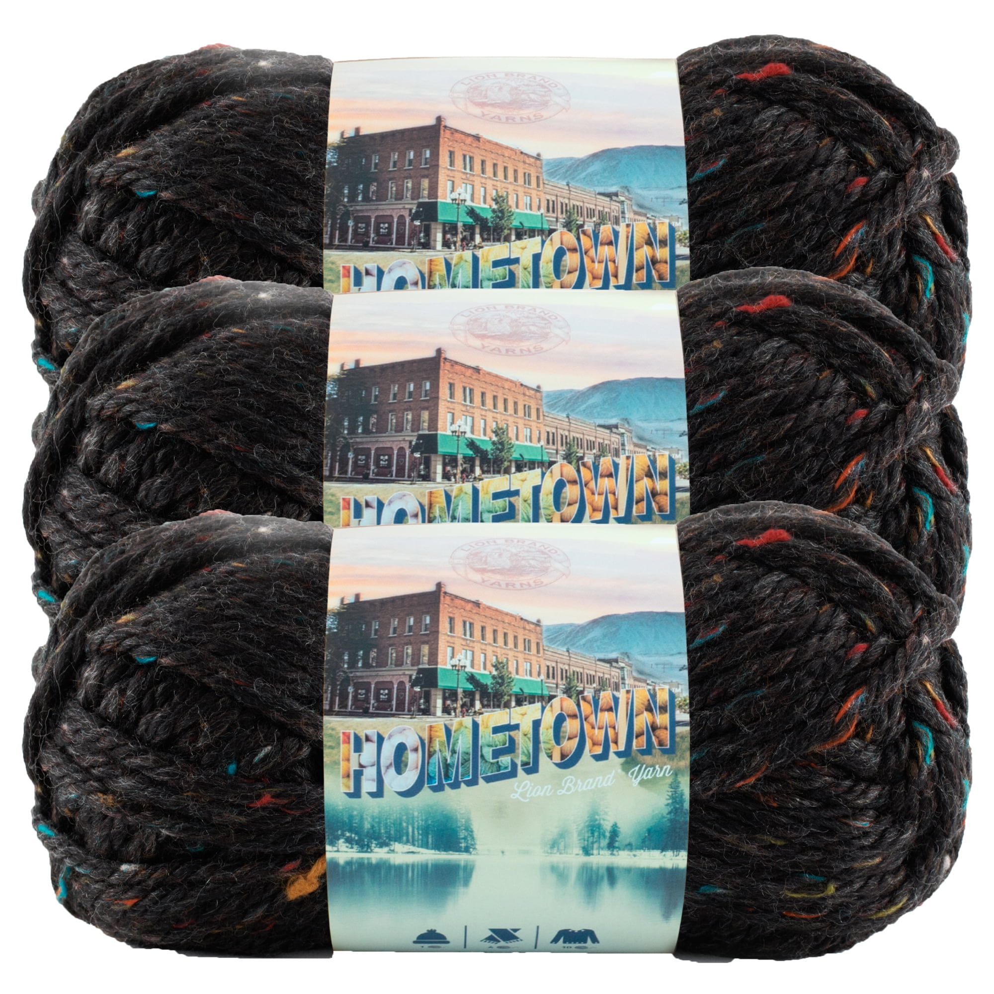 Lion Brand Yarn Hometown USA Acrylic Yarn, 3-Pack, Cambridge Tweed
