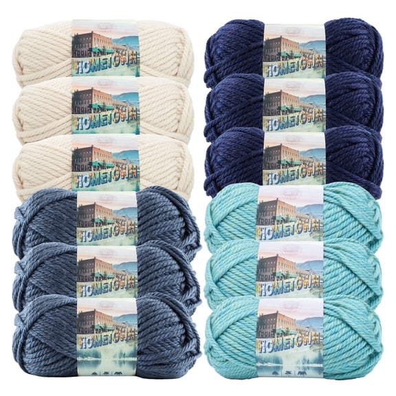 Lion Brand Yarn Hometown Coastal Calm Pack COLOR135-007 Super Bulky Yarn Acrylic Yarn 12 Pack