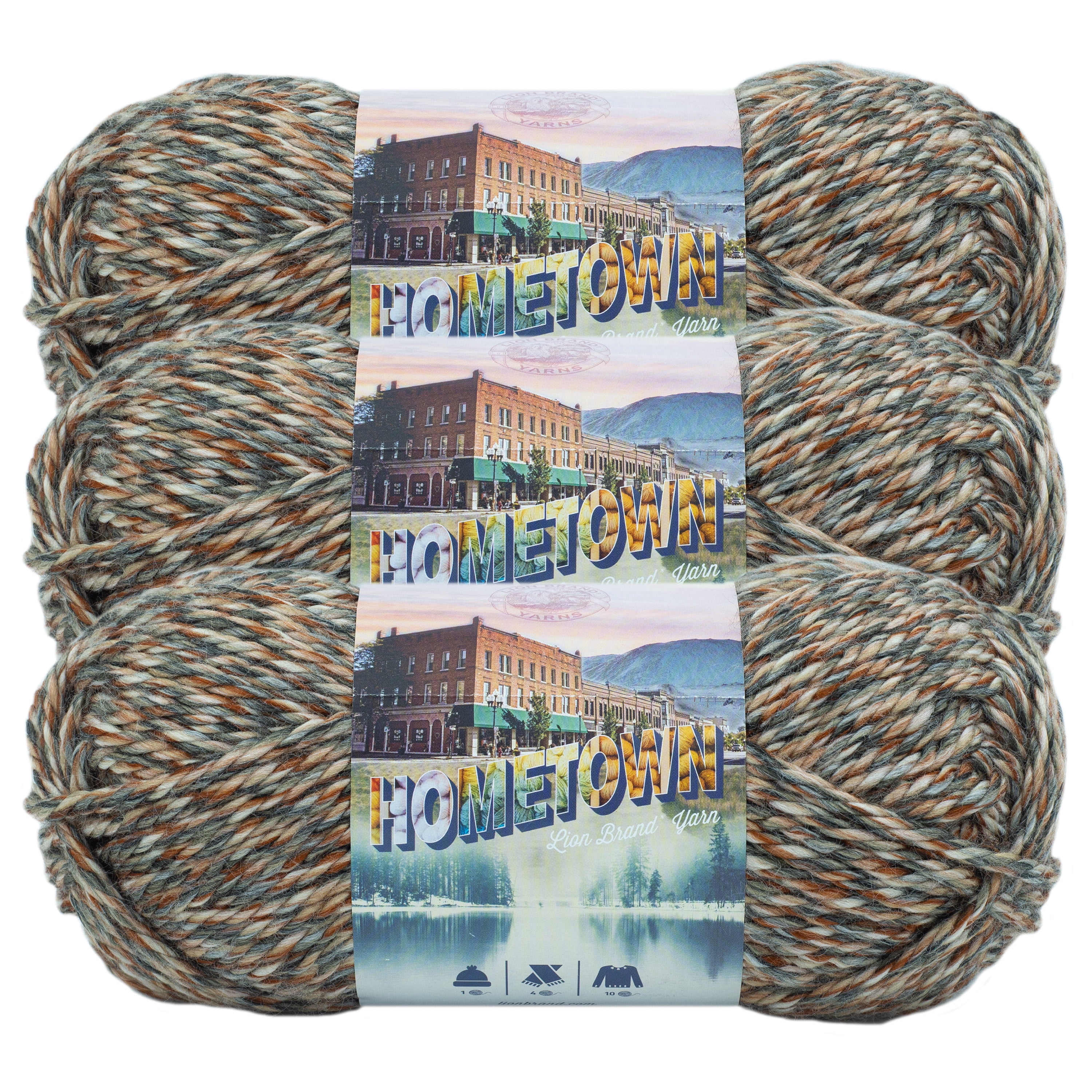 Lion Brand Yarn Hometown Yarn, Bulky Yarn, Yarn for Knitting and Crocheting, 3-Pack, Huntington Foliage
