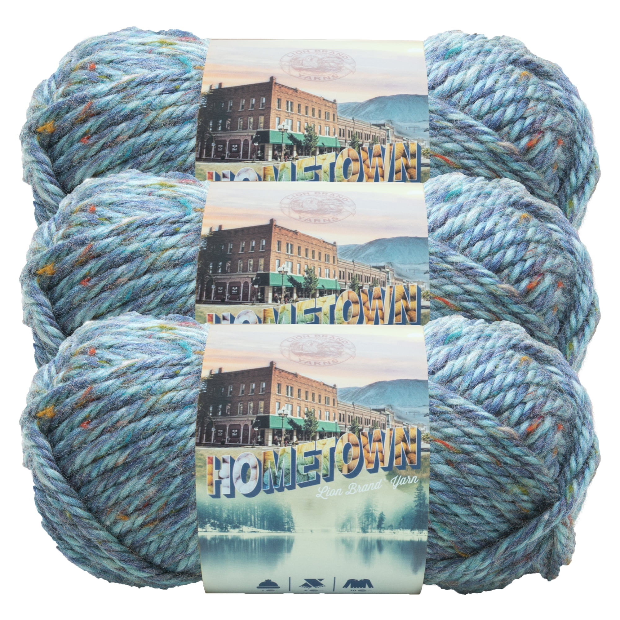 Lion Brand Yarn Hometown Cambridge Tweed Basic Super Bulky Acrylic  Multi-Color Yarn 3 Pack 