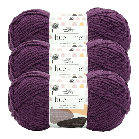 Lion Brand Yarn Hue + Me Aubergine Bulky Yarn Acrylic, Wool Yarn 3 Pack