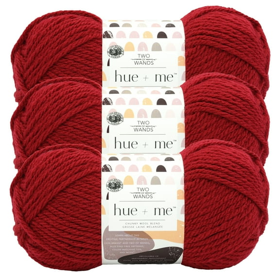 Lion Brand Yarn Hue + Me Framboise Bulky Yarn Acrylic, Wool Yarn 3 Pack