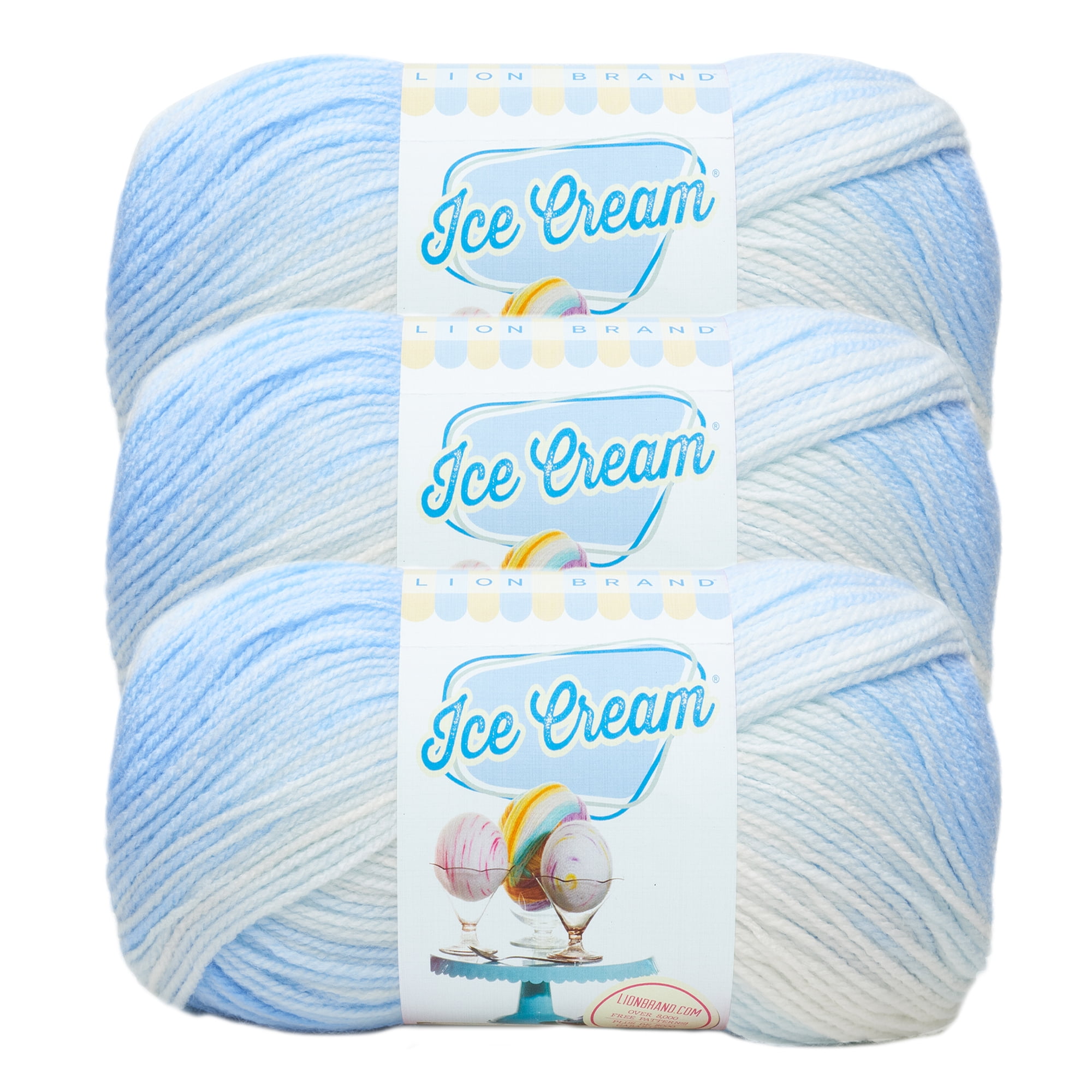 Lion Brand Yarn Ice Cream Cotton Candy Light Acrylic Multi-color Yarn 3  Pack 