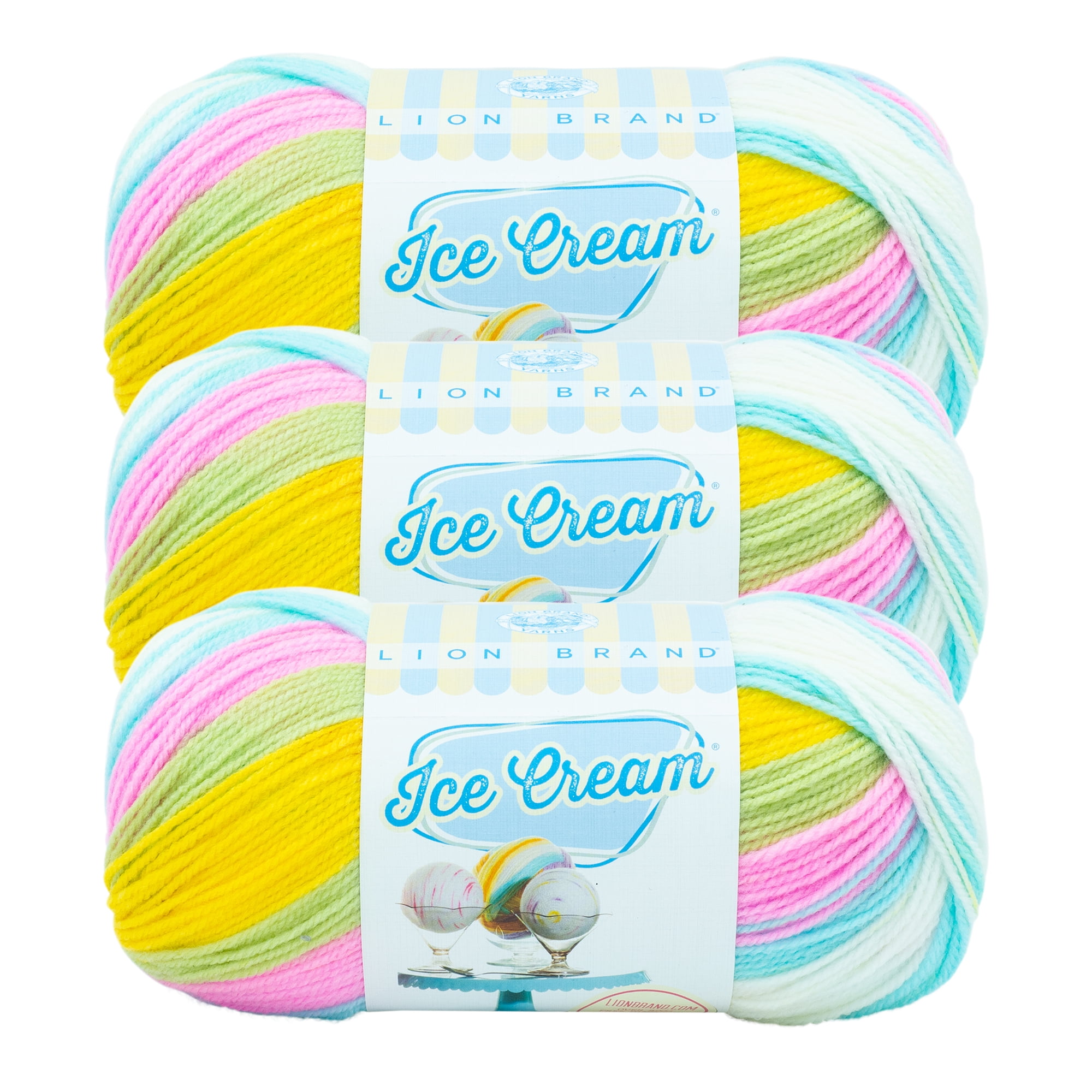 Lion Brand Yarn Ice Cream Bunny Tracks Light Acrylic Multi-color Yarn 3 Pack