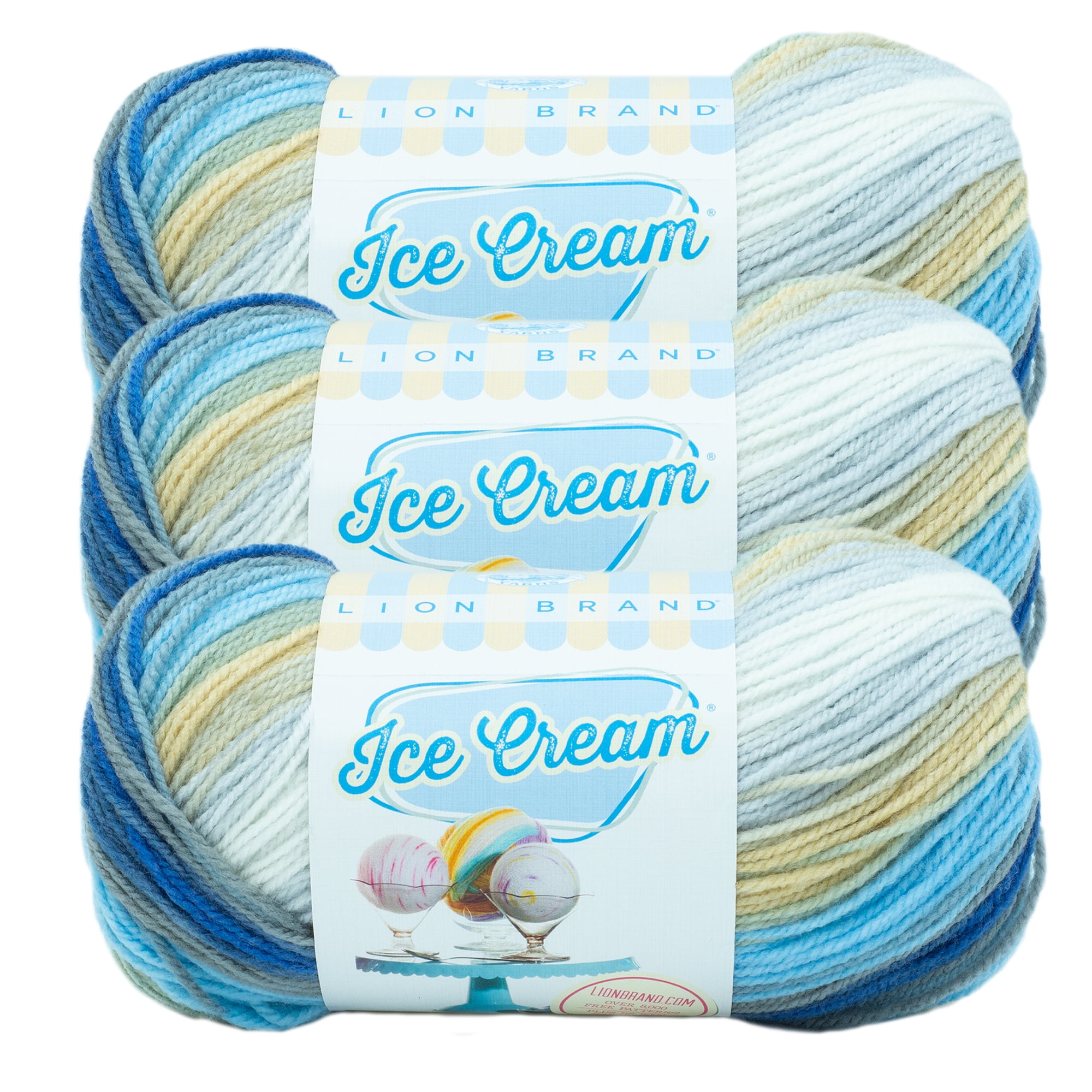 Lion Brand Yarn Ice Cream Blue Moon Light Acrylic Multi-color Yarn 3 Pack 