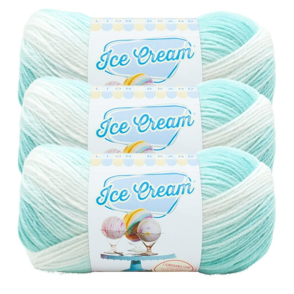 Lion Brand Yarn Ice Cream Mint Light Acrylic Yarn 3 Pack
