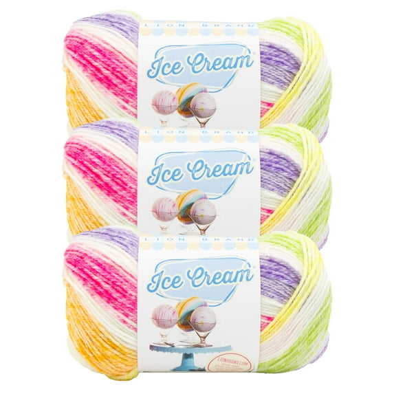 Lion Brand Yarn Ice Cream Passion Fruit Light Acrylic Yarn 3 Pack