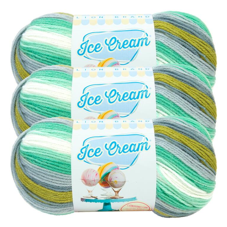 Lion Brand Yarn Ice Cream Pistachio Light Acrylic Multi-color Yarn 3 Pack 