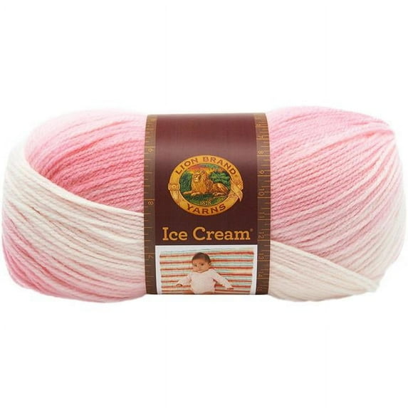 Lion Brand Yarn Ice Cream Strawberry Self-Striping Baby Light Acrylic Multi-color Yarn
