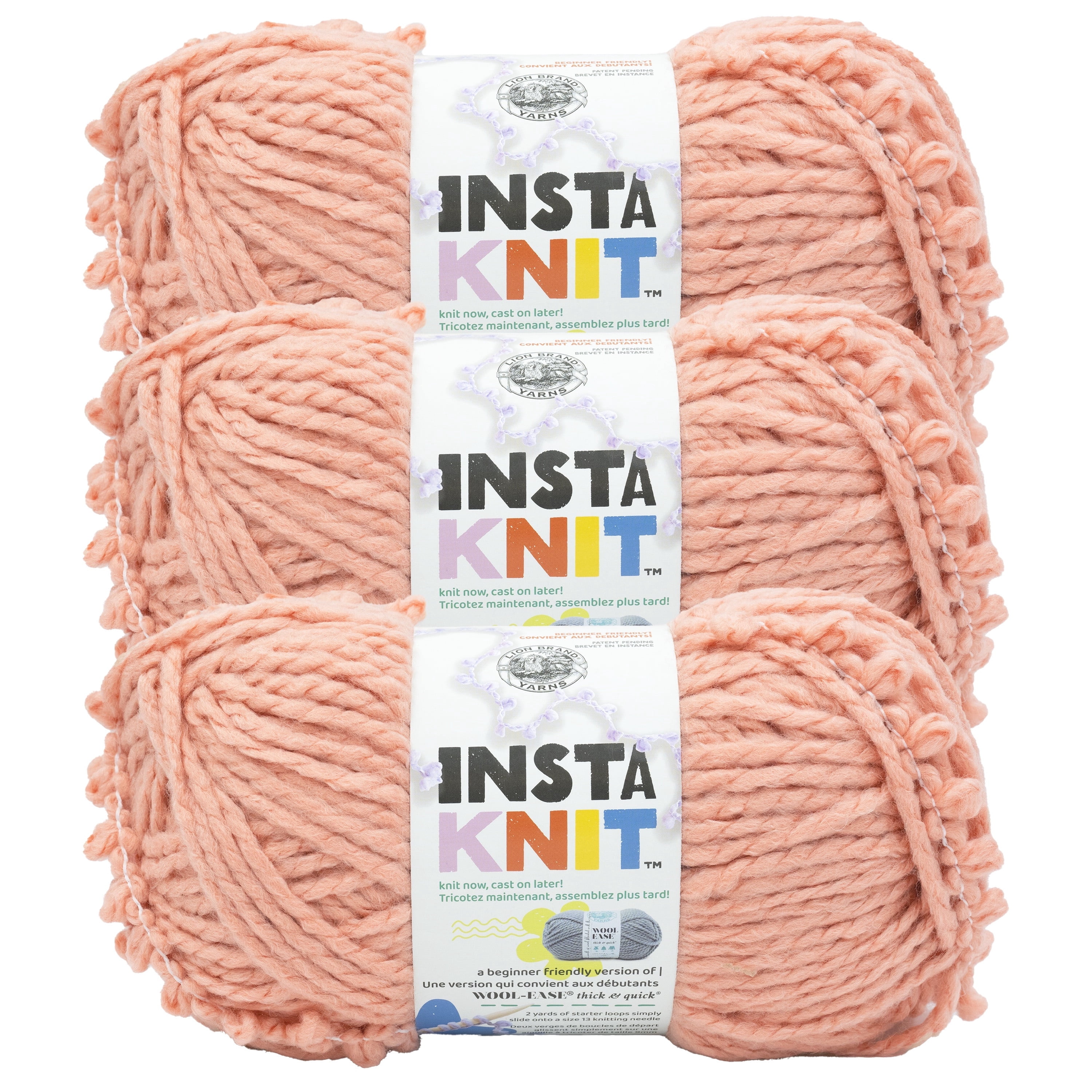 Lion Brand Yarn Insta Knit Me and the Giant Peach Super Bulky Acrylic, Wool, Polyester Yarn 3 Pack